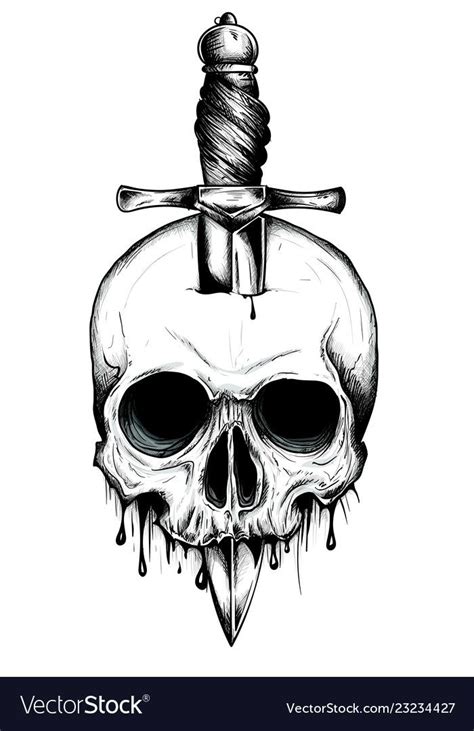 A Knife Through A Skull Simple Skull Face Series Monoline Skull