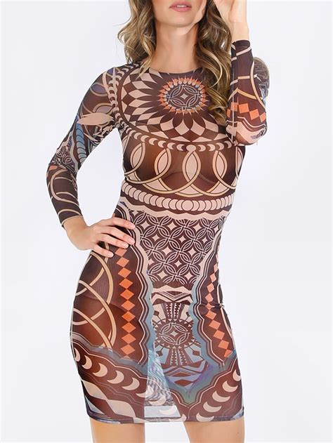 shop multicolor tribal geo bodycon dress online shein offers multicolor tribal geo… long