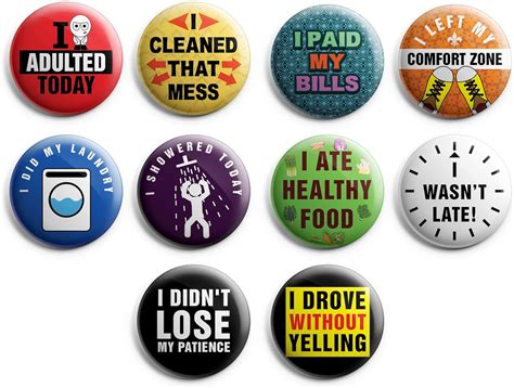 Funny Pinback Buttons Adulting 10 Pack Large 225