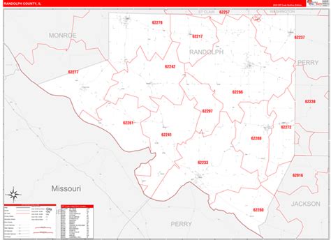 Randolph County Il Zip Code Wall Map Red Line Style By Marketmaps