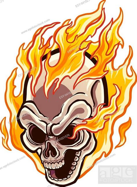 Flaming Cartoon Skull Vector Clip Art Illustration With Simple