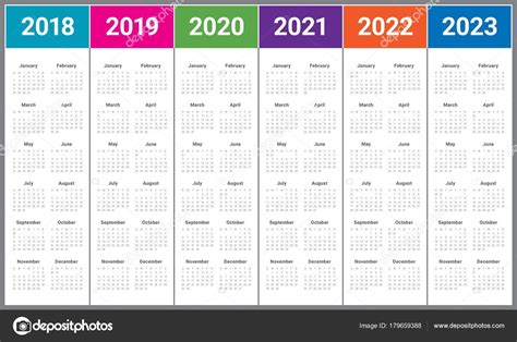 Yearly Calendar 2020 2021 2022 2023 Calendar Template Calendar