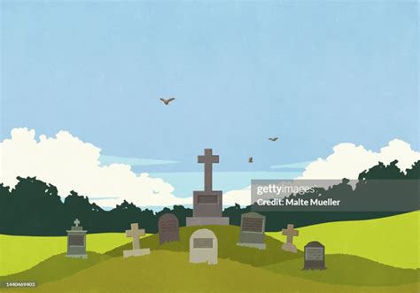 Birds Flying Over Cemetery Gravestones High Res Vector Graphic Getty