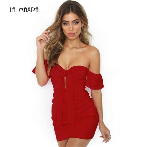 La Maxpa Off Shoulder Strapless Sexy Ruched Summer Dress Women Bow Knot Backless Mini Dress