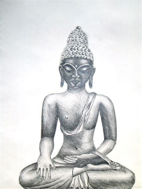 Sitting Pencil Sketch Of Lord Buddha Ji