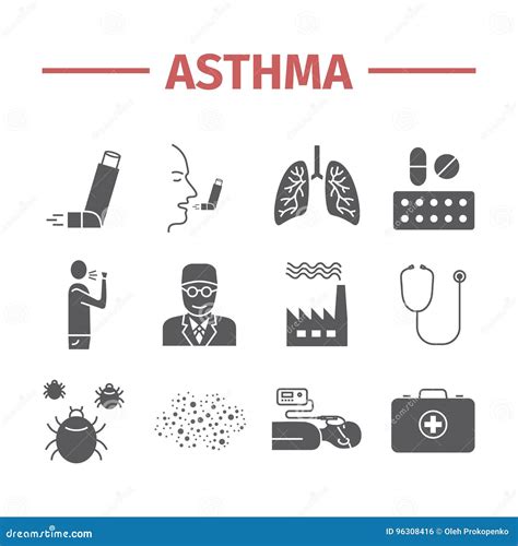 Asthma Symptoms Asthma Icons Vector Set Stock Illustration
