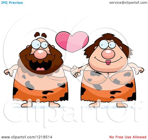 Clipart Of A Caveman Couple Holding Hands Under A Heart Royalty Free