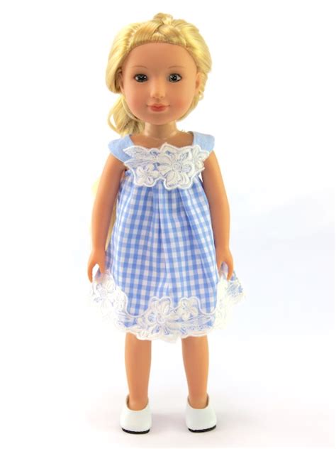 14 5 Inch Doll Blue And White Checkered Dress With Lace 2038 American Fashion World