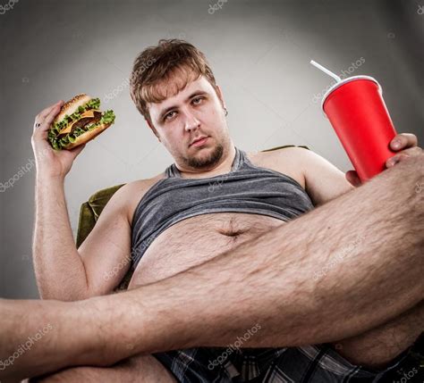 Fat Man Eating Hamburger Stock Photo Cookelma