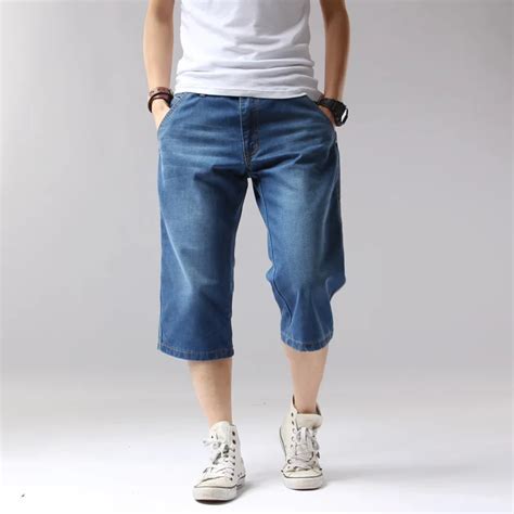 Icpans Summer Denim Jeans Men Shorts Casual Solid Loose Shorts Cargo Knee Length Short Men Big