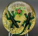 WILLIAM MANSON Double Lizards/Salamanders Art Glass Paperweight,Apr 2. ...