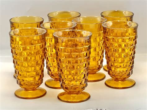 Amber Tumblers, Vintage Drinking Glasses, Whitehall Cube or Cubist