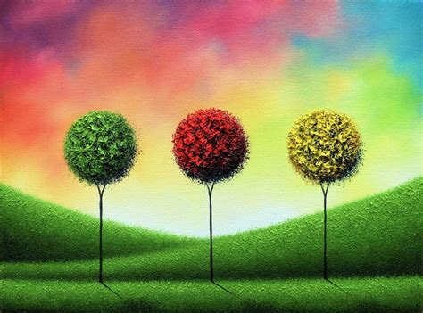 Mid Century Modern Oil Painting Contemporary Tree Painting Colorful