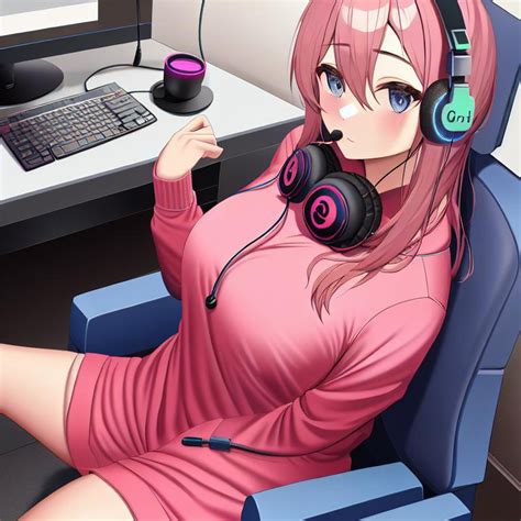 Cute E Girl Playing A Game While Sitting On Her Bed Openart