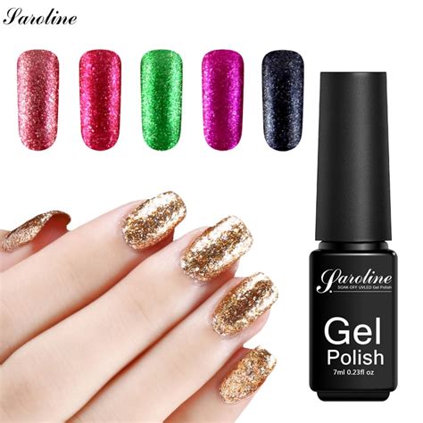 saroline 3d shining platinum nail gel semi permanent 12colorful soak off gel lacquer glitter