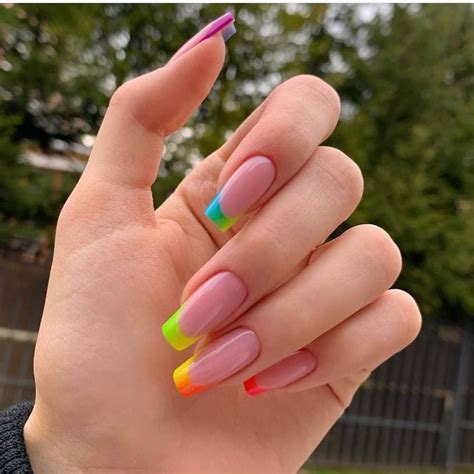 Rainbow Tips French Tip Press On Nails French Manicure
