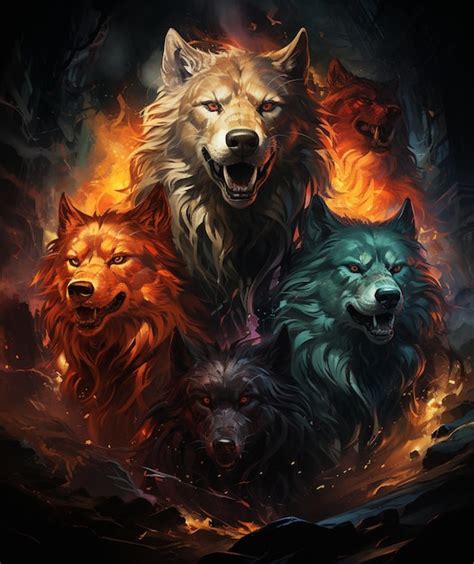 Premium Ai Image Three Different Colored Wolves Are Standing In A