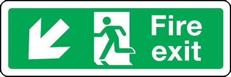 Fire Exit Arrow Down Left Sign Stocksigns