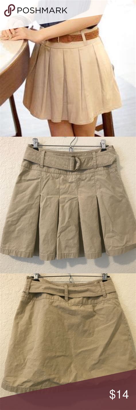 Preppy Pleated Uniform Khaki Skirt Belt Is Included And Removable