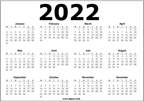 2022 Calendar Printable One Page 2022 Calendars Free Printables