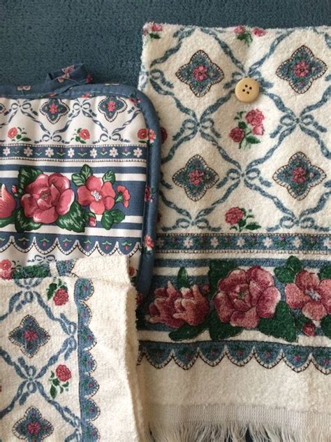 Vintage Kitchen Towel Floral Towel Blue Floral Towel Cream Etsy