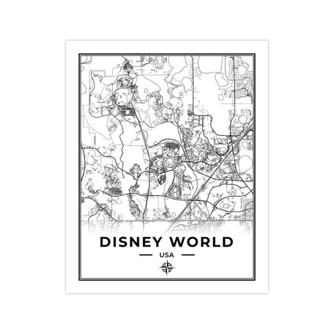 Disney World Map Print Poster Canvas Map Of Disney World Etsy