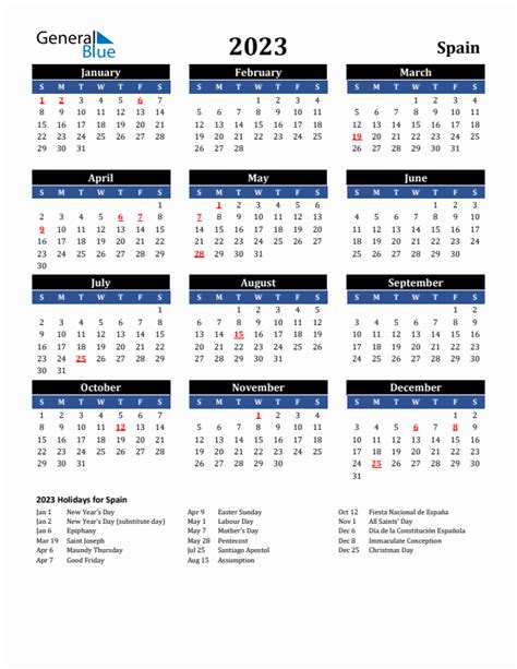 2023 Spain Calendar With Holidays