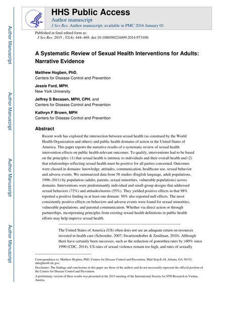 pdf a systematic review of sexual health interventions for adults narrative evidence