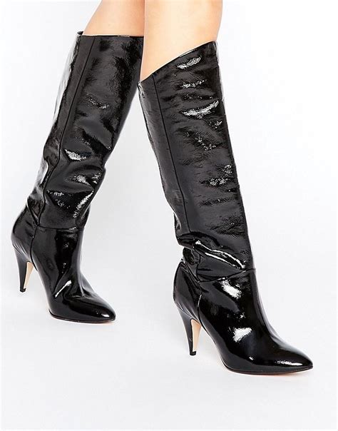 Office Hydra Patent Heeled Knee Boots Black Black Leather Knee High Boots Leather Knee