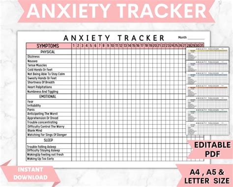 Symptom Tracker Anxiety Journal Anxiety Log Anxiety Etsy