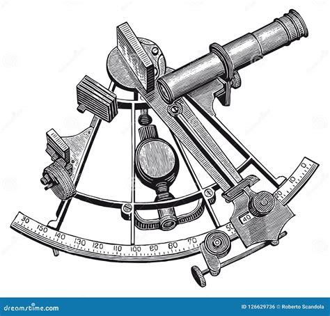 vector high detail sextant engraving stock vector illustration of