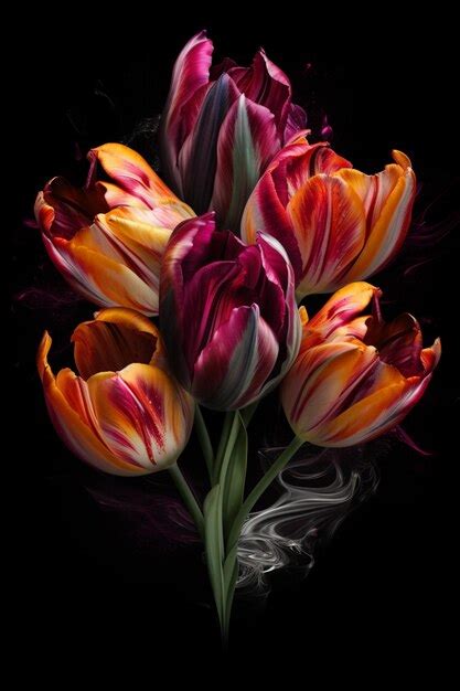 Premium Ai Image A Painting Of Tulips With A Purple Background And