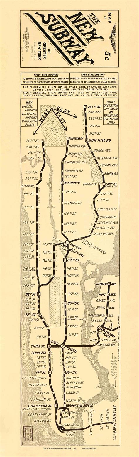 1918 New Subway Map Nyc Rapid Transit Old Map New York City Reprint