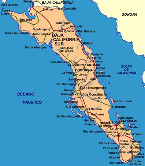 While in baja california sur, be sure to visit cabo san lucas, san jose del cabo, la paz. baja-california-sur-map - All My Bags Are Carry On