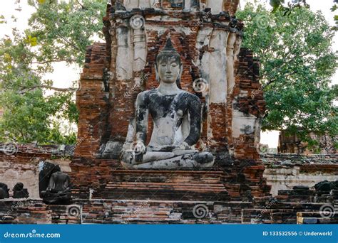 Beautiful Photo Of Ayutthaya Wat Temple Ruin Taken In Thailand Stock