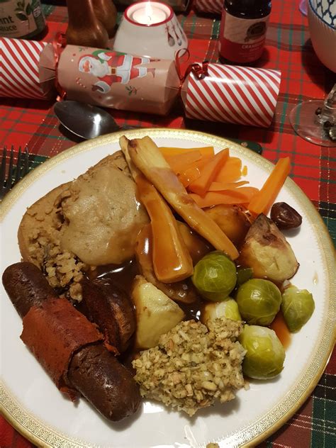 Christmas dinner is usually eaten at midday or early afternoon. Traditional English Christmas dinner veganised merry Christmas everyone!