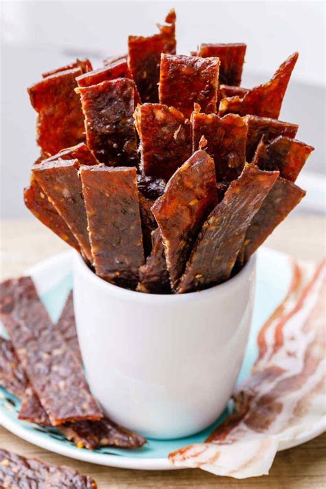 It never lasts long because everyone loves it and gobbles it up! Bacon Burger Jerky - Homemade Ground Beef Jerky Recipe - Healthy Substitute | Recipe in 2020 ...