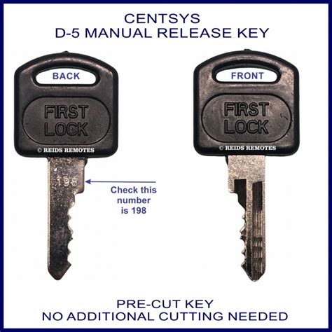 Centsys D5 Electric Slide Gate Pre Cut Manual Release Key Number 198