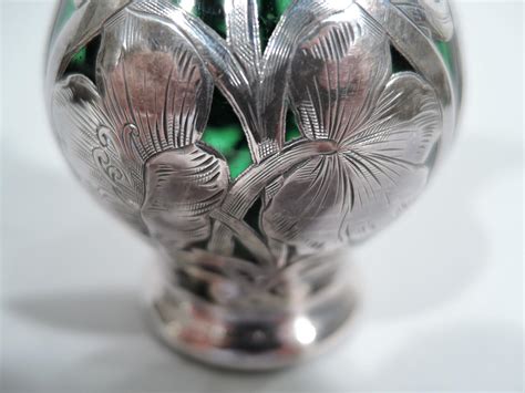 Antique Alvin American Art Nouveau Green Silver Overlay Vase For Sale At 1stdibs