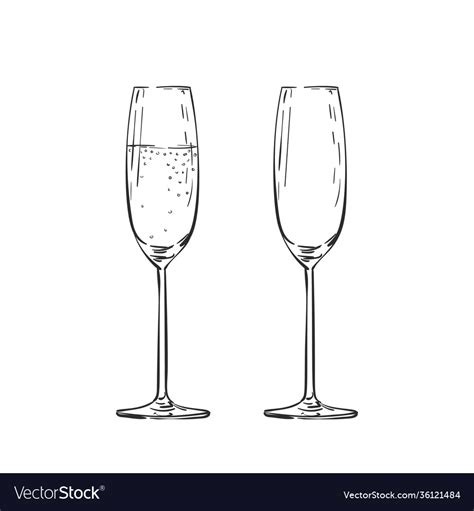 Empty And Full Champagne Glass Drawing Isolated Vector Image