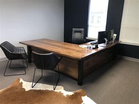 Hand Made Executive Desk In Walnut And Steel By Furniture By Carlisle