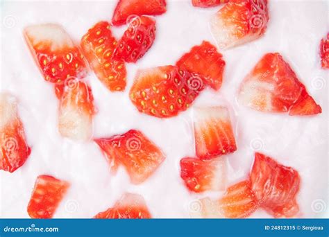 Sliced â€‹â€‹fresh Strawberries In Yogurt Closeup Stock Image Image
