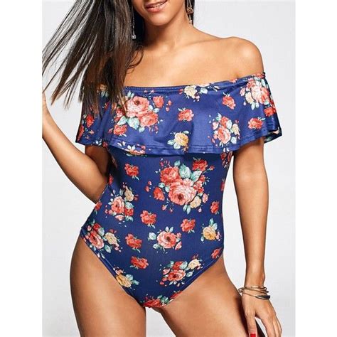 Off The Shoulder One Piece Rose Swimwear HUF Liked On Polyvore Featuring Swimwear One