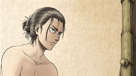 Attack On Titan Eren Yeager Without Wearing Shirt With Background Of