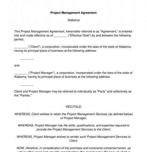 Project Management Agreement Template Word And Pdf