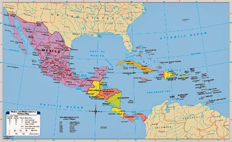 Srednja Amerika Politicka Karta Mapa Ameriky Severnej Strednej A