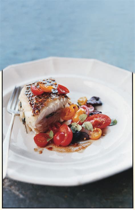 Roasted Black Sea Bass With Tomato And Olive Salad Recipe