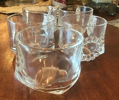 Set Of 5 Hazel Atlas Glass Ball Rib Snack Tray Cups Clear Glass