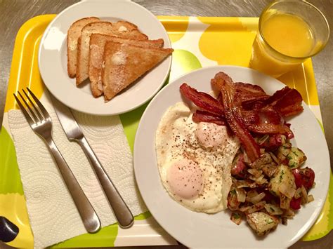 Homemade American Breakfast For Dinner Eggs Bacon Home Fries