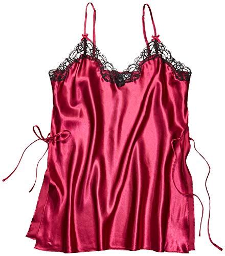 Dreamgirl Women S Silky Satin Charmeuse Toga Chemise With Contrast Lace Trim Raspberry X Large
